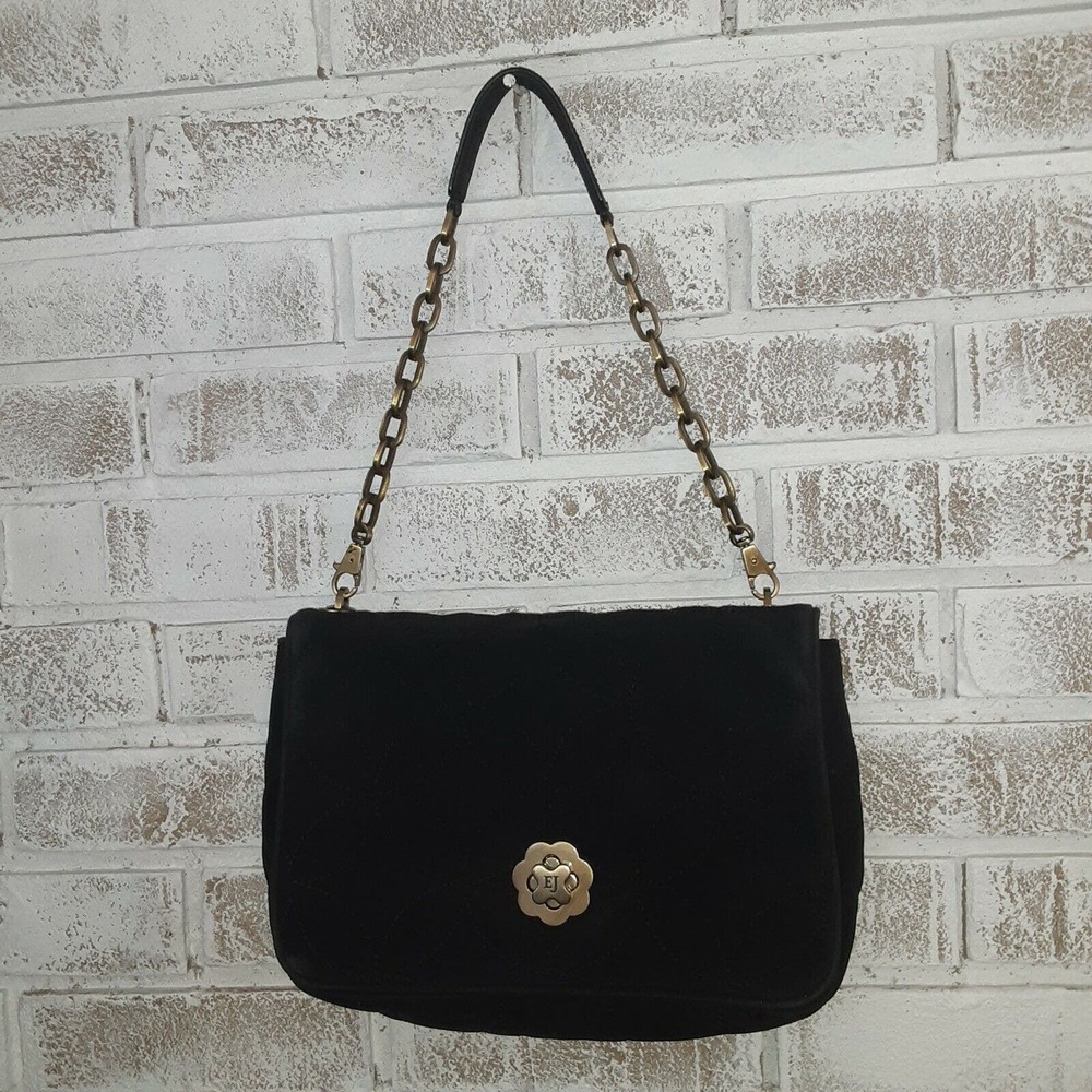 Eric Javits Handbag Quilted Black Chain Straps Classic
